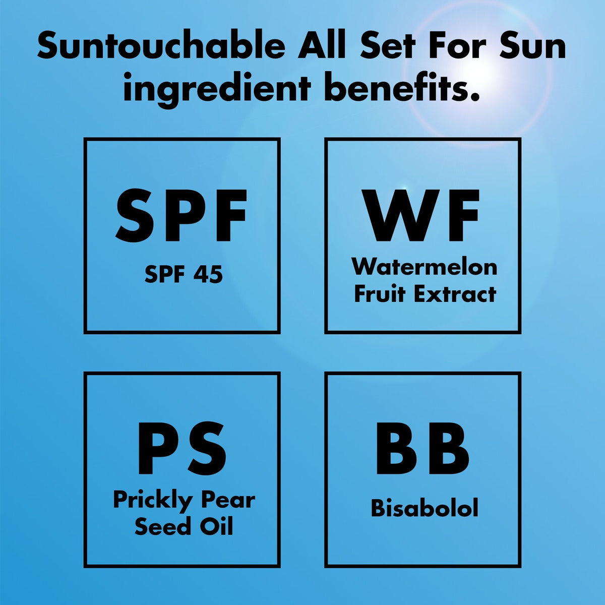 Ingredients: SPF 45, Watermelon Fruit Extract, Prickly Pear Seed Oil, Bisabolol
